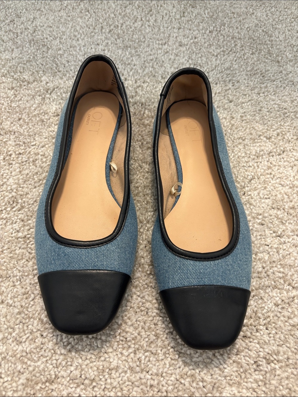 LOFT Denim Blue and Navy Cap-Toe Ballet Flats